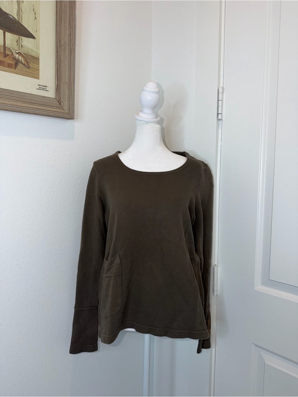 Blue Fish Olive Long Sleeve Scoop Neck Top with Pocket